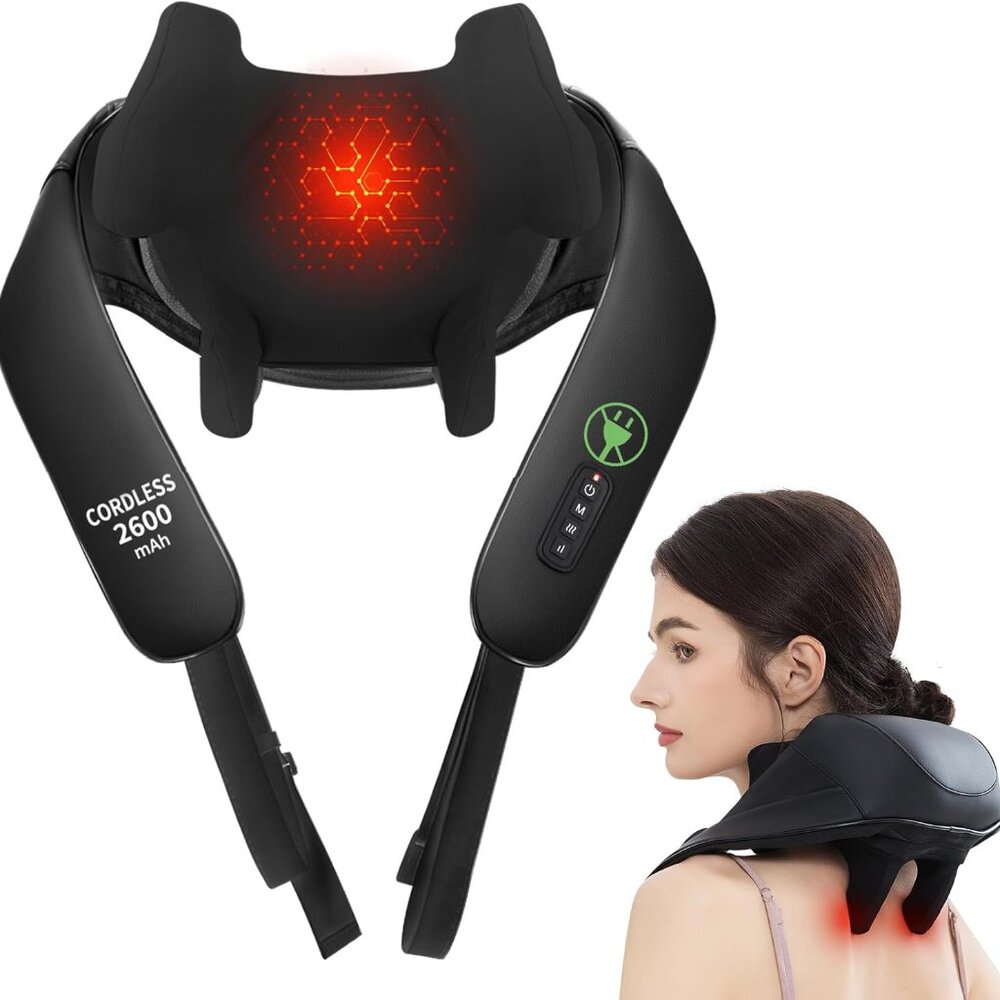 6D Shiatsu Deep Kneading Neck & Back Massager With Heat Adjustable Straps Cordle